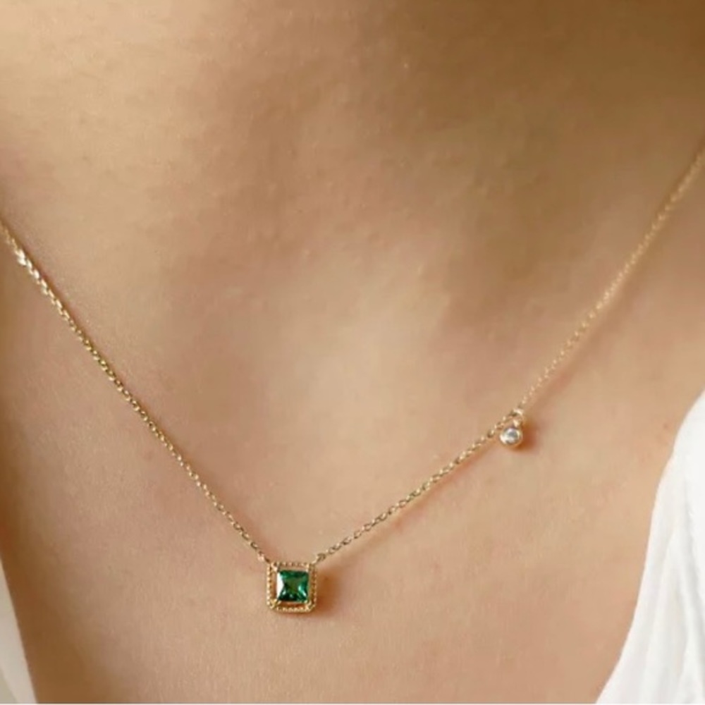 Emerald Cut Green Zircon Necklace, 925 Sterling Silver